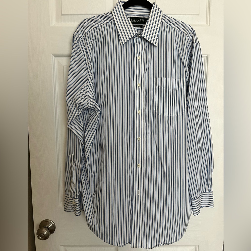 Lauren Ralph Lauren Men’s Blue/White Striped Long Sleeve Shirt 100%Cotton
